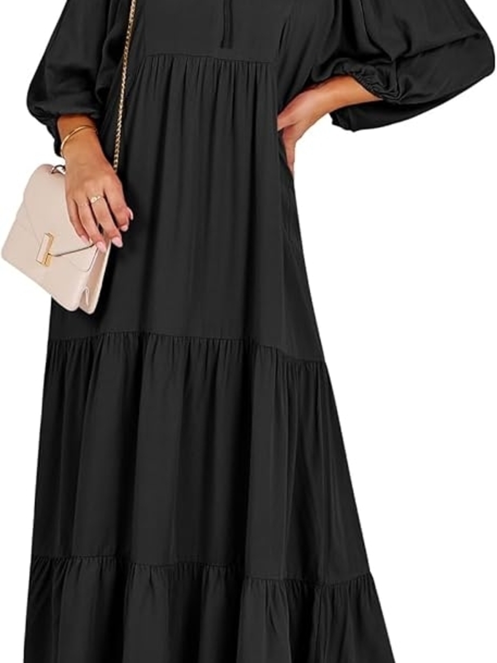 Elegant Black Maxi Dress with Bishop Sleeves - Picture 4 of 6
